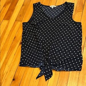 Green Envelope Navy Polka Dot Tie-Front Tank